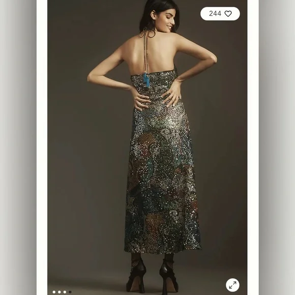 NWT Verb by Pallavi Singhee Halter Cutout Sequin Midi Dress size small - Picture 4 of 9